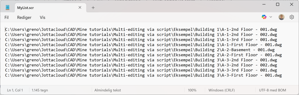Script-filen MyList.scr